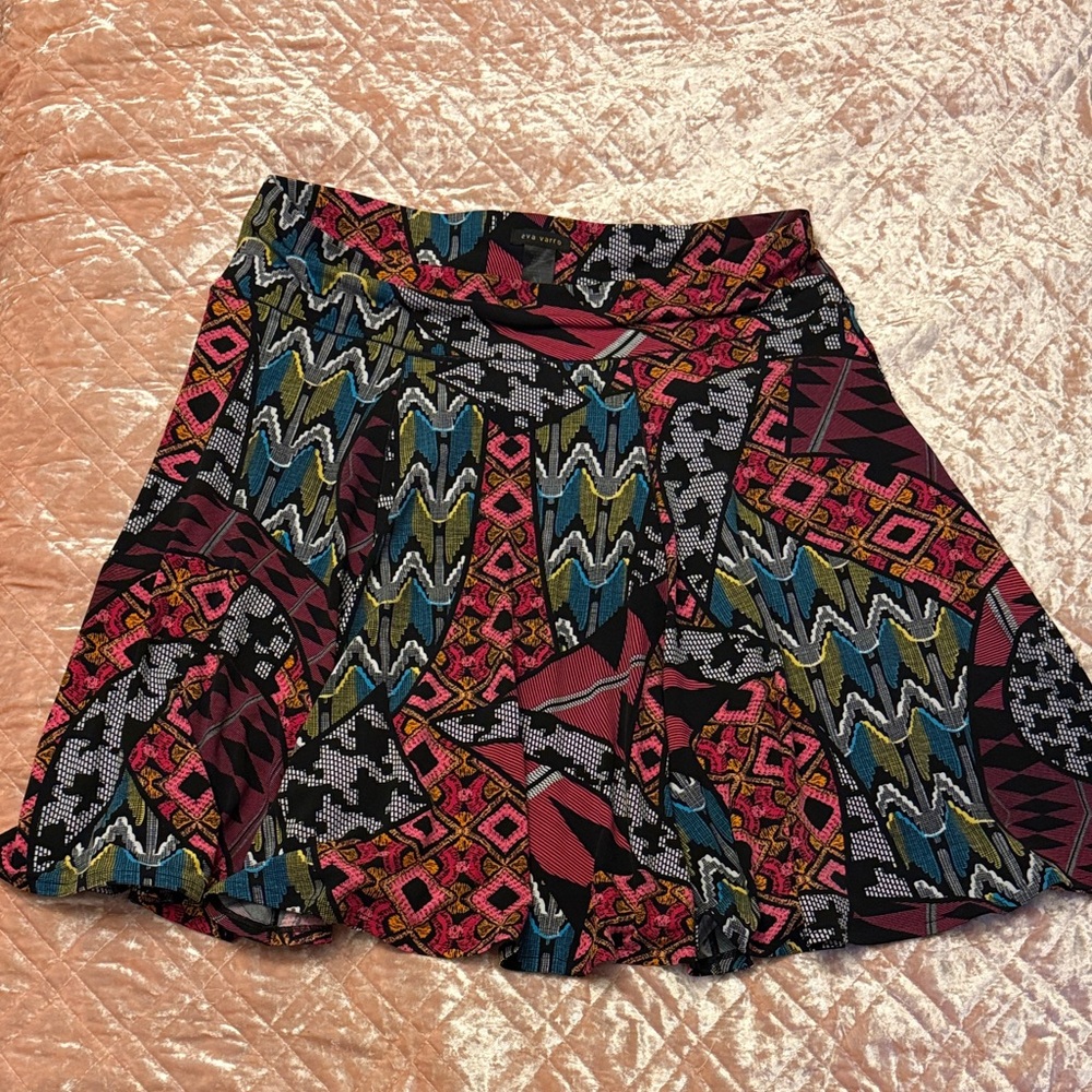 eva varro Multicolor Tribal Circle Skater Skirt in Black, Pink, Blue and Green